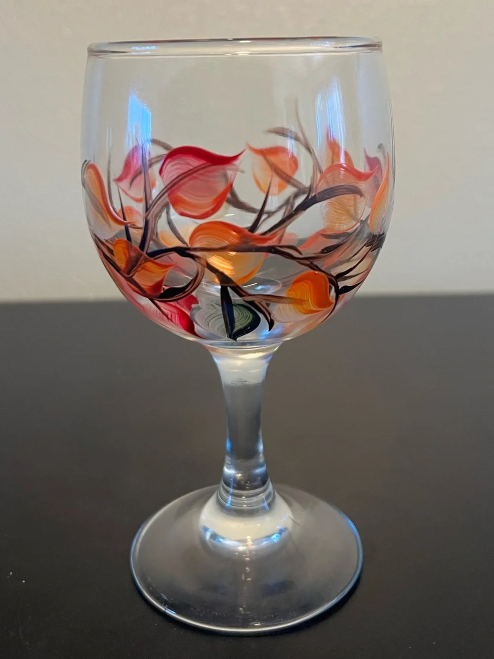Vintage Hand Painted Autumn Leaves Wine Glasses Goblets Botanical Set of 4